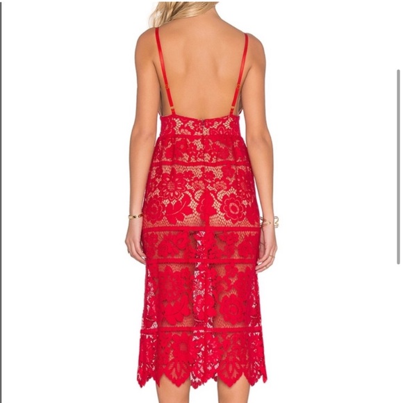 For Love and Lemons Gianna Red Lace Midi Bodycon Dress Sheer  XS - Picture 3 of 13